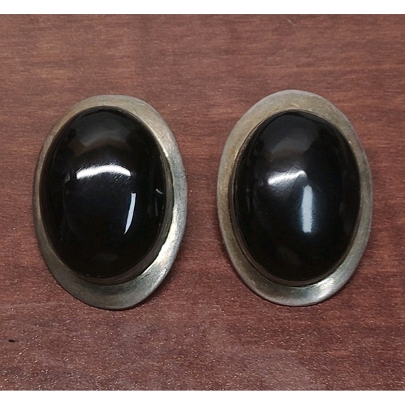 The Unbranded Brand Jewelry - Vintage Mexico Sterling Silver Black Onyx Clip-On Earrings .925